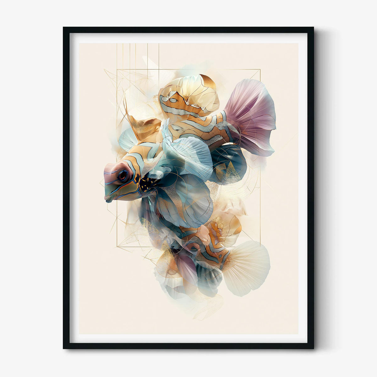 Abstract Geometric Mandarinfish Wall Art Print, Coastal Aquarium Decor