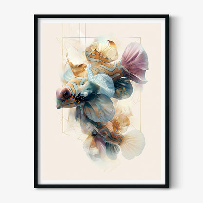 Abstract Geometric Mandarinfish Wall Art Print, Coastal Aquarium Decor