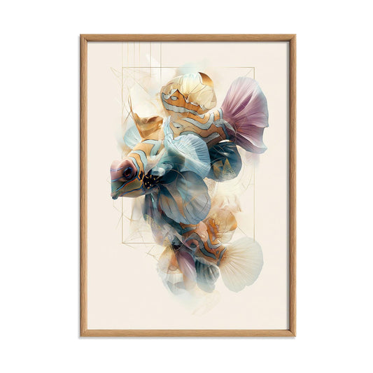 Abstract Geometric Mandarinfish Wall Art Print, Coastal Aquarium Decor