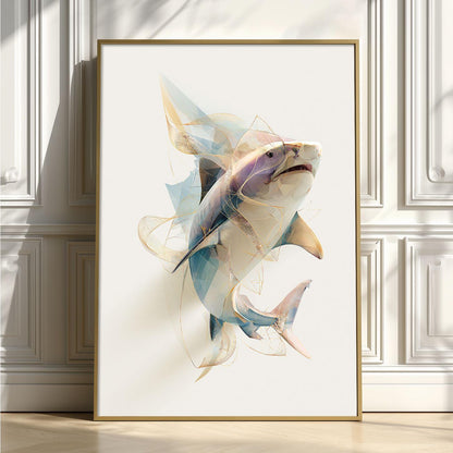 Tiger Shark Wall Art Print, Abstract Geometric Shark Poster, Ocean Animal Art, Coastal Wall Decor, Modern Marine Wall Decor