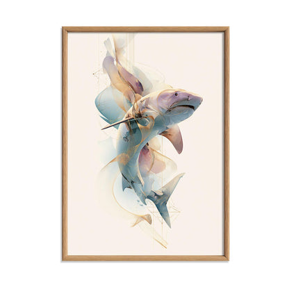 Abstract Geometric Tiger Shark Print, Modern Marine Coastal Wall Art