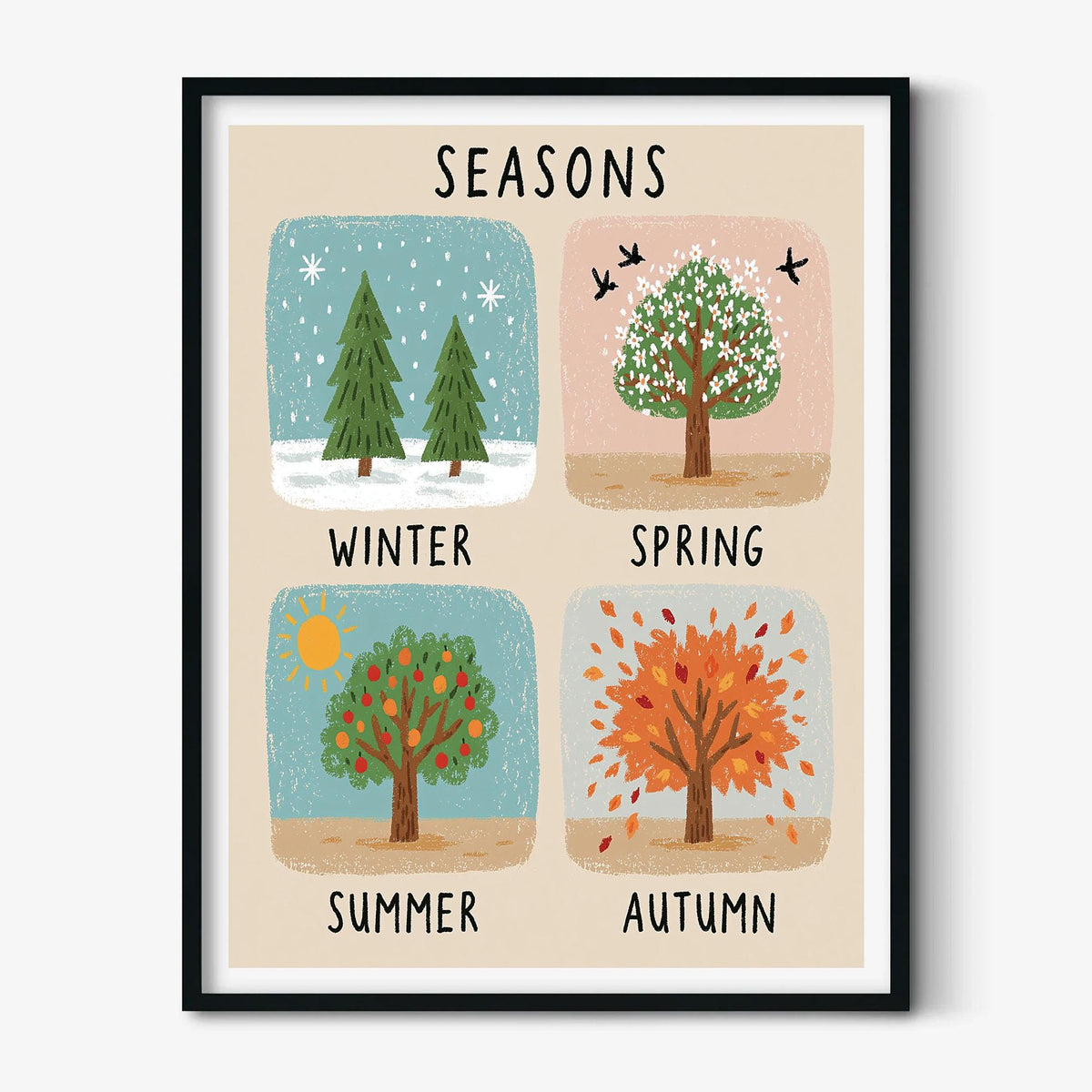 Four Seasons Tree Print, Kids Woodland Nursery Wall Art