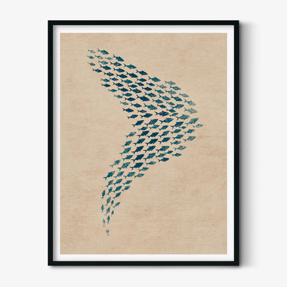 Abstract Fish Wall Art, Blue Coastal Poster Print, Minimalist Ocean Wall Picture, Nautical Sea Life Art Print