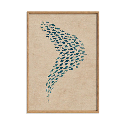 Abstract Fish Wall Art, Blue Coastal Poster Print, Minimalist Ocean Wall Picture, Nautical Sea Life Art Print