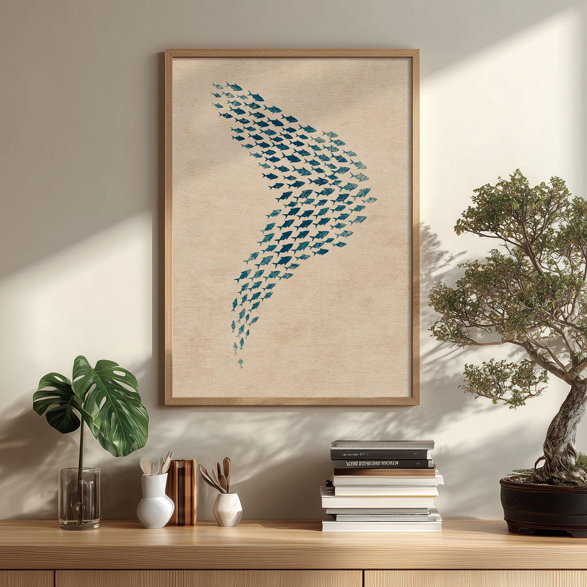 Abstract Fish Wall Art, Blue Coastal Poster Print, Minimalist Ocean Wall Picture, Nautical Sea Life Art Print