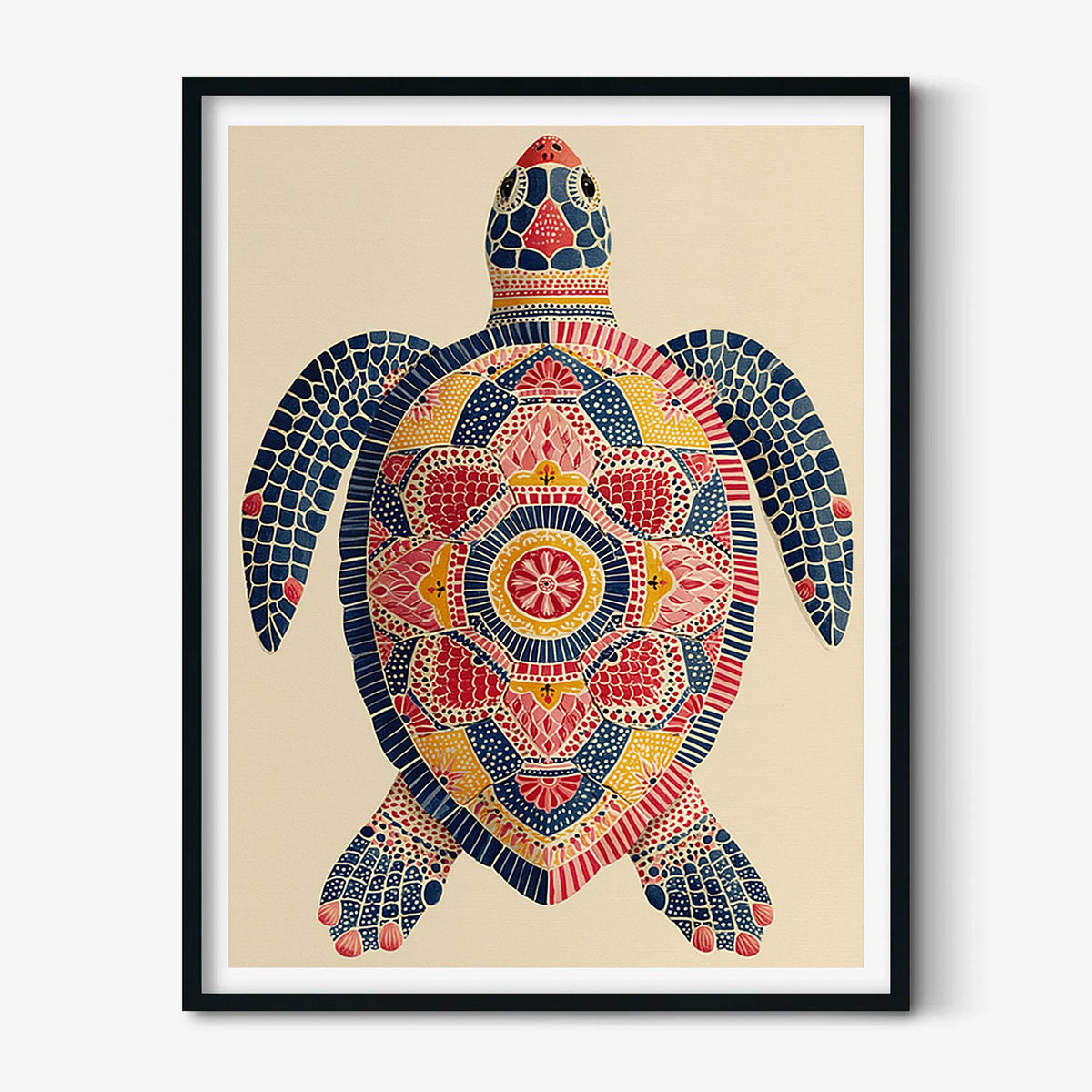 Mosaic Sea Turtle Wall Art, Colourful Coastal Beach House Poster Print