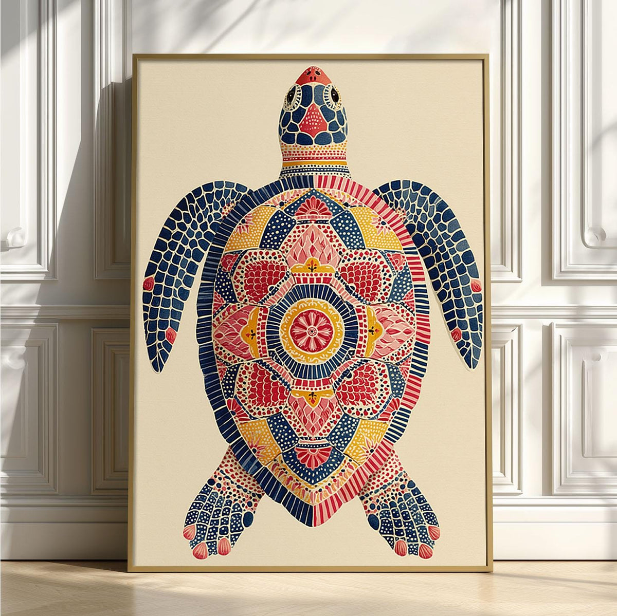 Mosaic Sea Turtle Wall Art, Colourful Coastal Beach House Poster Print