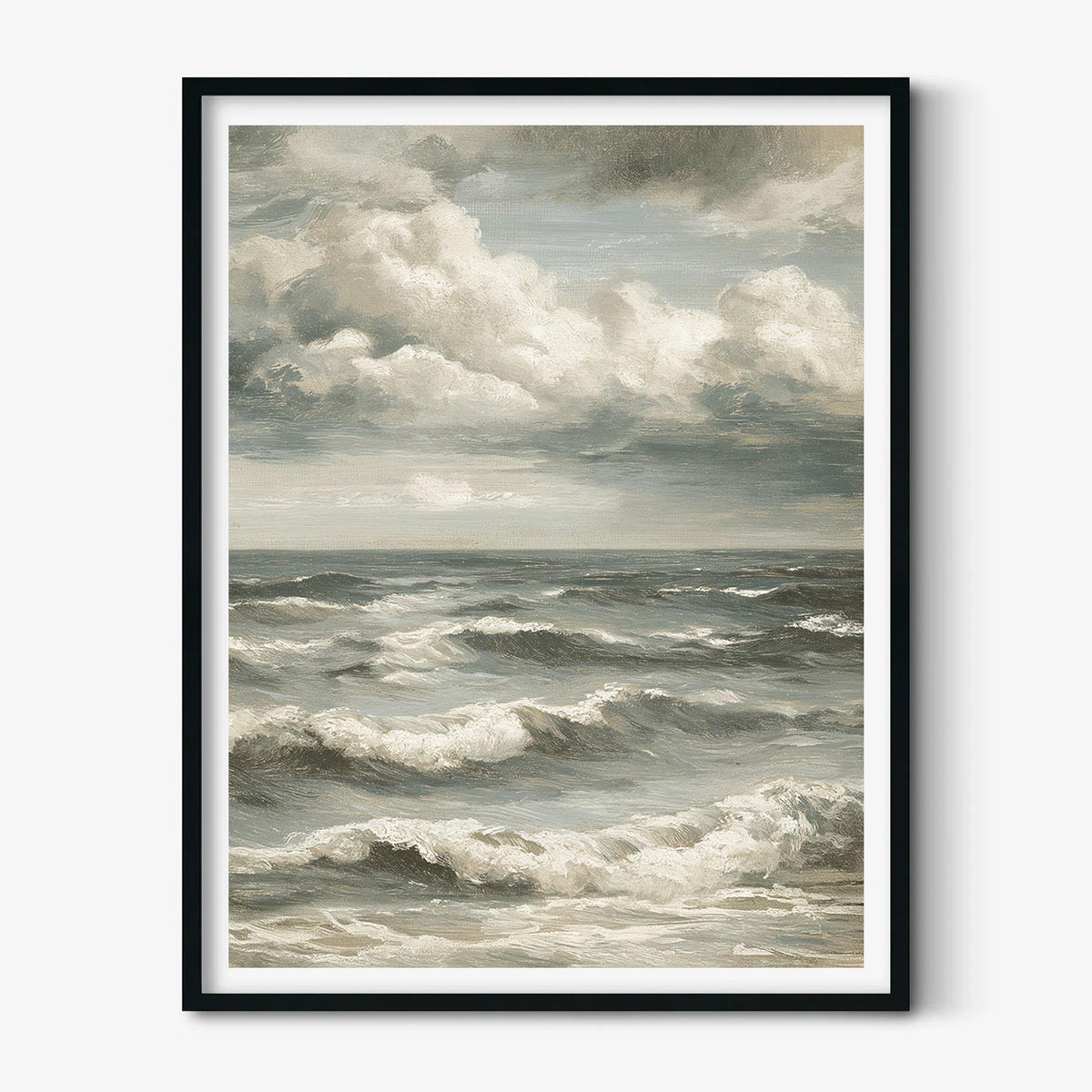 Moody Stormy Sea Wall Art, Vintage Ocean Waves Print