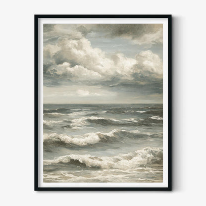 Moody Stormy Sea Wall Art, Vintage Ocean Waves Print