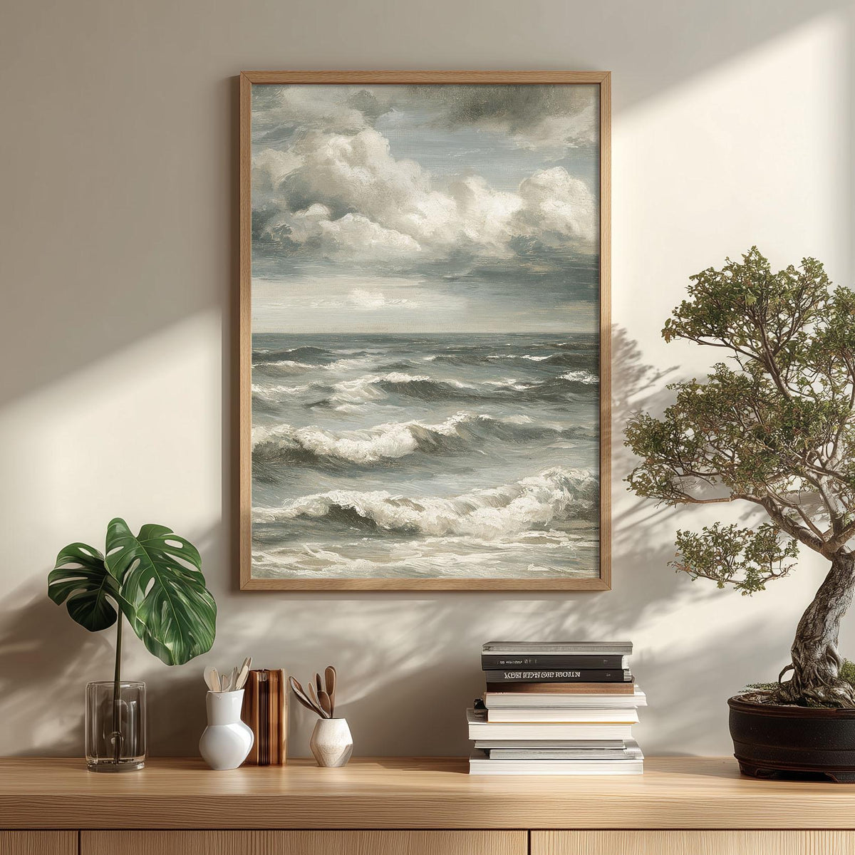 Moody Stormy Sea Wall Art, Vintage Ocean Waves Print