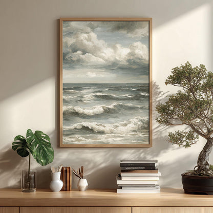 Moody Stormy Sea Wall Art, Vintage Ocean Waves Print