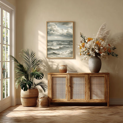 Moody Stormy Sea Wall Art, Vintage Ocean Waves Print