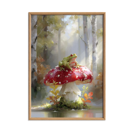 Frog Toadstool Print – Whimsical Woodland Poster | Cottagecore Wall Art