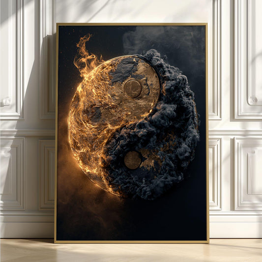 Yin Yang Print – Fire & Smoke Poster | Spiritual Balance Wall Art