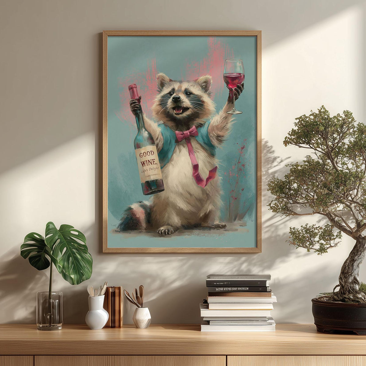 Funny Raccoon Wine Lover Poster Print, Party Animal Wall Art, Home Bar Decor