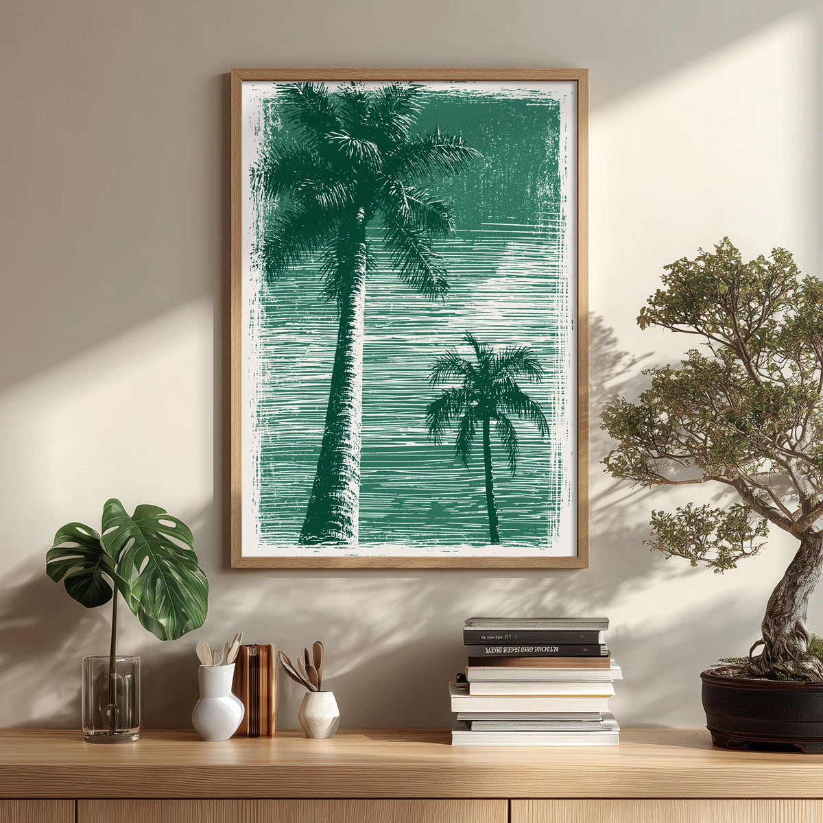 Tropical Palm Tree Poster Print, Green Coastal Wall Art, Beach House Picture, Summer Travel Decor