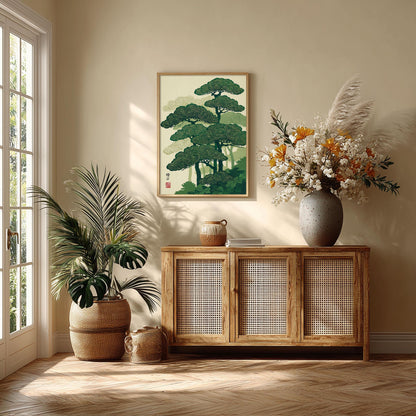 Japanese Pine Tree Print, Zen Forest Wall Art, Asian Landscape Decor