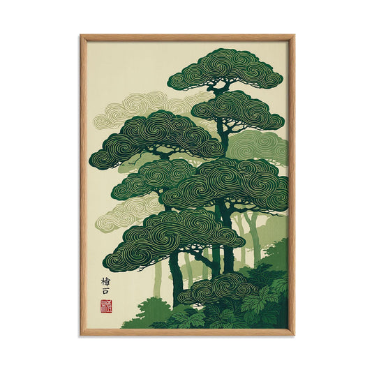 Japanese Pine Tree Print, Zen Forest Wall Art, Asian Landscape Decor
