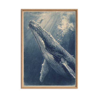 Blue Whale Poster Print, Ocean Wall Art, Underwater Whale Picture, Coastal Bathroom Decor