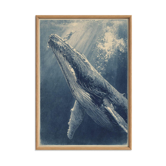 Blue Whale Poster Print, Ocean Wall Art, Underwater Whale Picture, Coastal Bathroom Decor