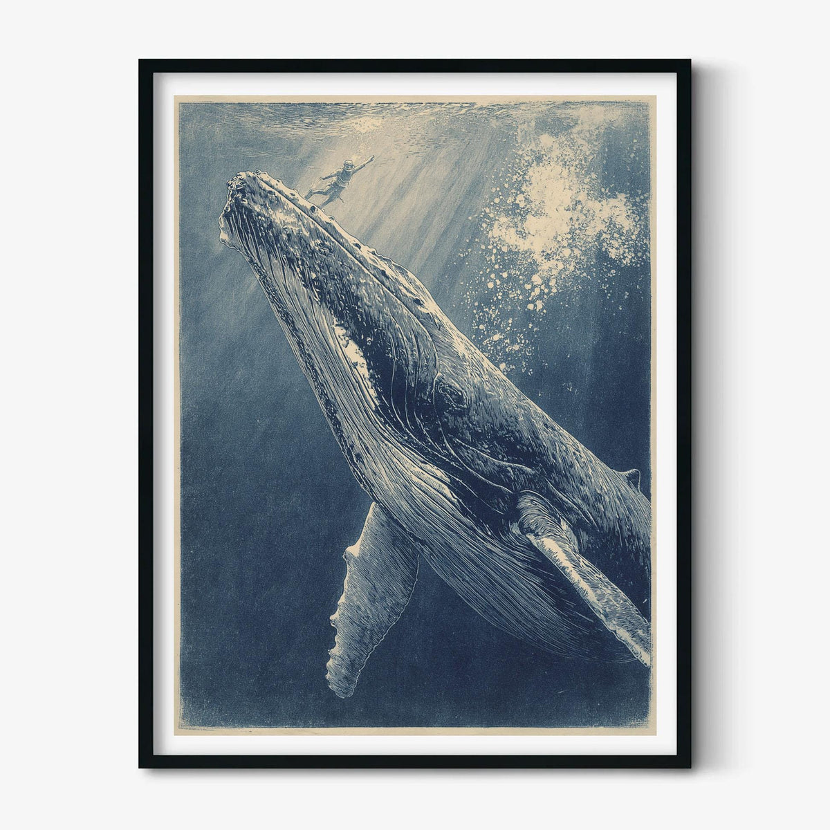 Blue Whale Poster Print, Ocean Wall Art, Underwater Whale Picture, Coastal Bathroom Decor