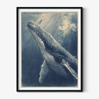 Blue Whale Poster Print, Ocean Wall Art, Underwater Whale Picture, Coastal Bathroom Decor