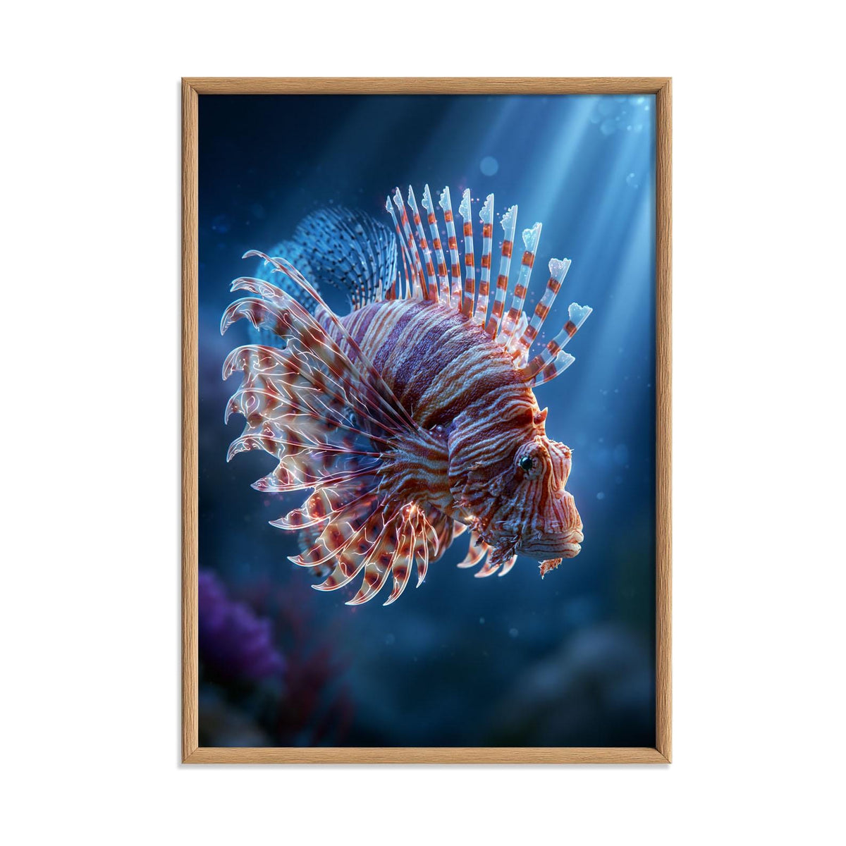Underwater Lionfish Poster Print, Ocean Wall Art, Tropical Fish Picture, Coastal Bathroom Decor