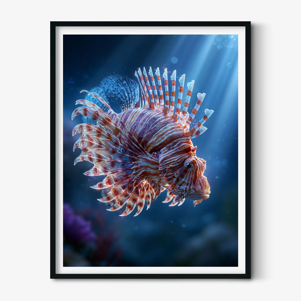 Underwater Lionfish Poster Print, Ocean Wall Art, Tropical Fish Picture, Coastal Bathroom Decor
