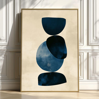 Abstract Blue Poster Print, Navy Geometric Wall Art, Minimalist Shape Picture, Modern Living Room Decor