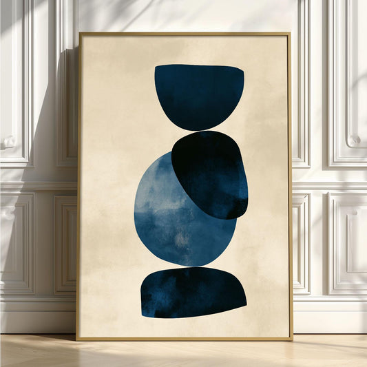 Abstract Blue Poster Print, Navy Geometric Wall Art, Minimalist Shape Picture, Modern Living Room Decor