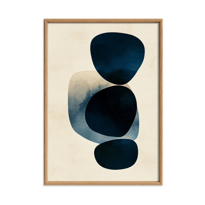 Modern Abstract Poster Print, Navy Blue Wall Art, Minimalist Shape Picture, Geometric Living Room Decor