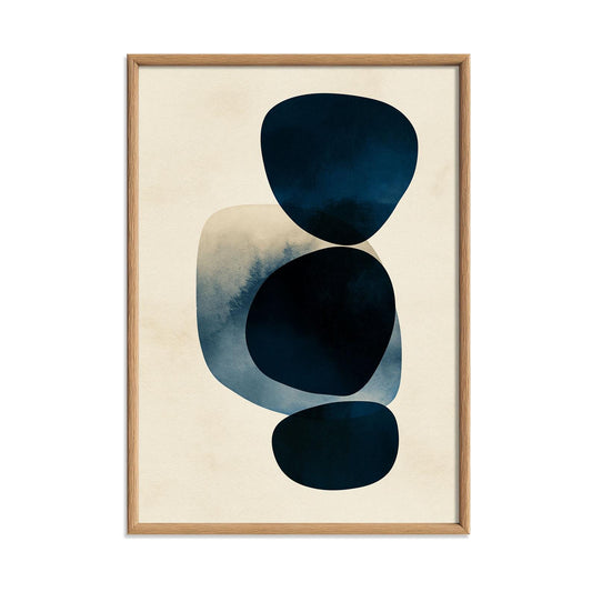 Modern Abstract Poster Print, Navy Blue Wall Art, Minimalist Shape Picture, Geometric Living Room Decor