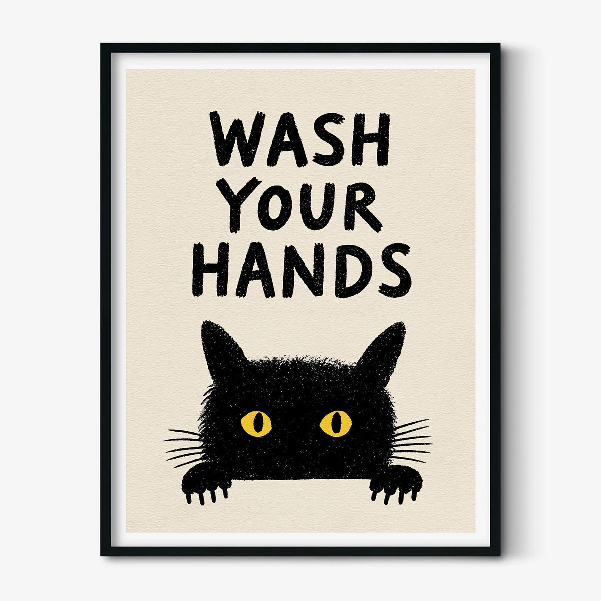 Wash Your Hands Poster – Black Cat Bathroom Print, Funny Toilet Wall Art