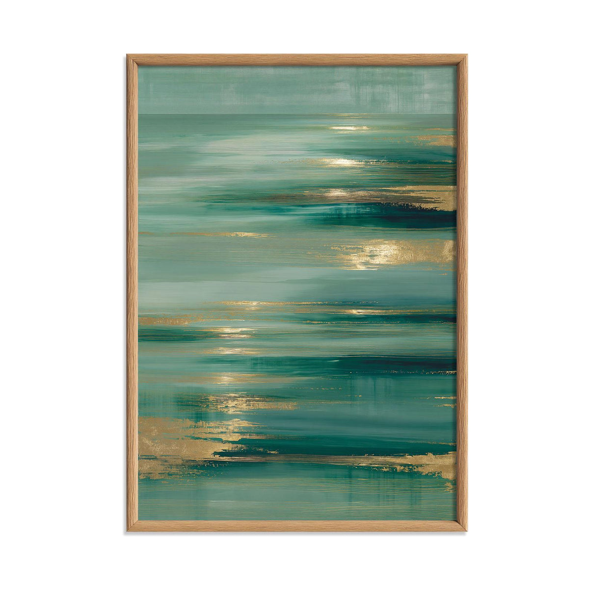 Teal Abstract Wall Art, Coastal Ocean Print, Gold Accents, Modern Decor