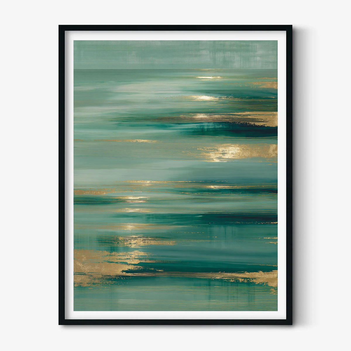 Teal Abstract Wall Art, Coastal Ocean Print, Gold Accents, Modern Decor