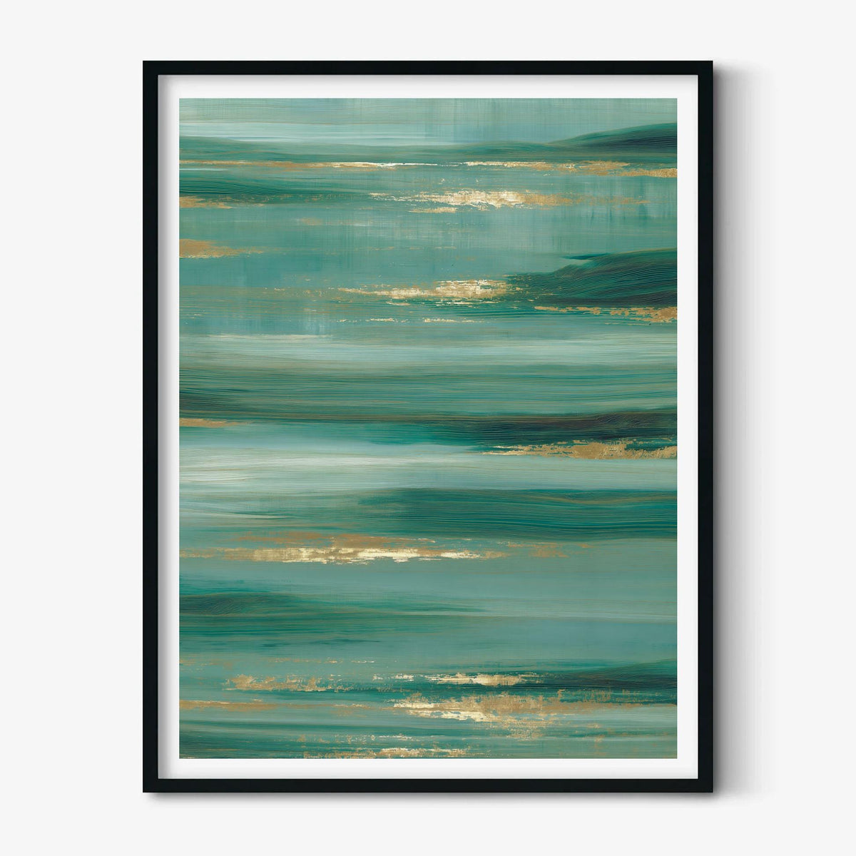 Teal Abstract Ocean Horizon Print, Gold Coastal Wall Art, Living Room Decor
