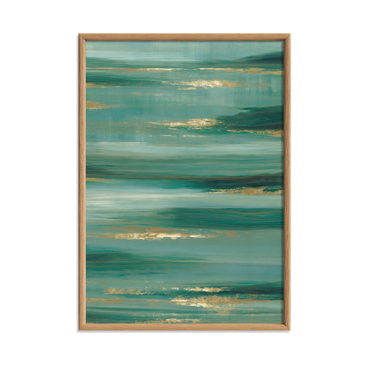 Teal Abstract Ocean Horizon Print, Gold Coastal Wall Art, Living Room Decor