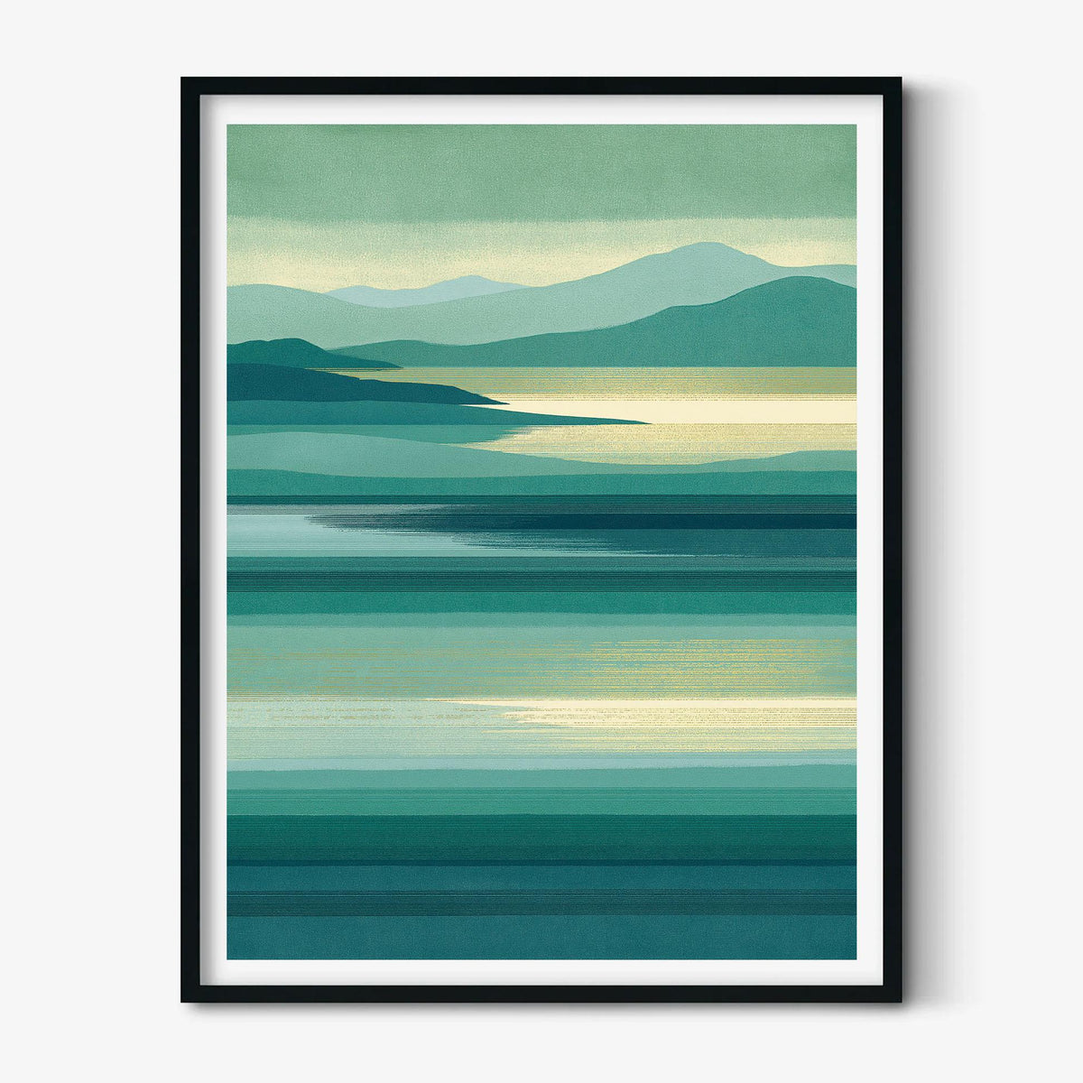 Mountain Lake Poster Print, Teal Landscape Wall Art, Minimalist Water Picture, Lake House Decor