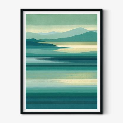 Mountain Lake Poster Print, Teal Landscape Wall Art, Minimalist Water Picture, Lake House Decor