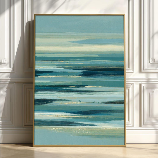 Sea Horizon Poster Print, Blue Coastal Wall Art, Abstract Ocean Picture, Teal Living Room Decor