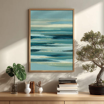 Sea Horizon Poster Print, Blue Coastal Wall Art, Abstract Ocean Picture, Teal Living Room Decor