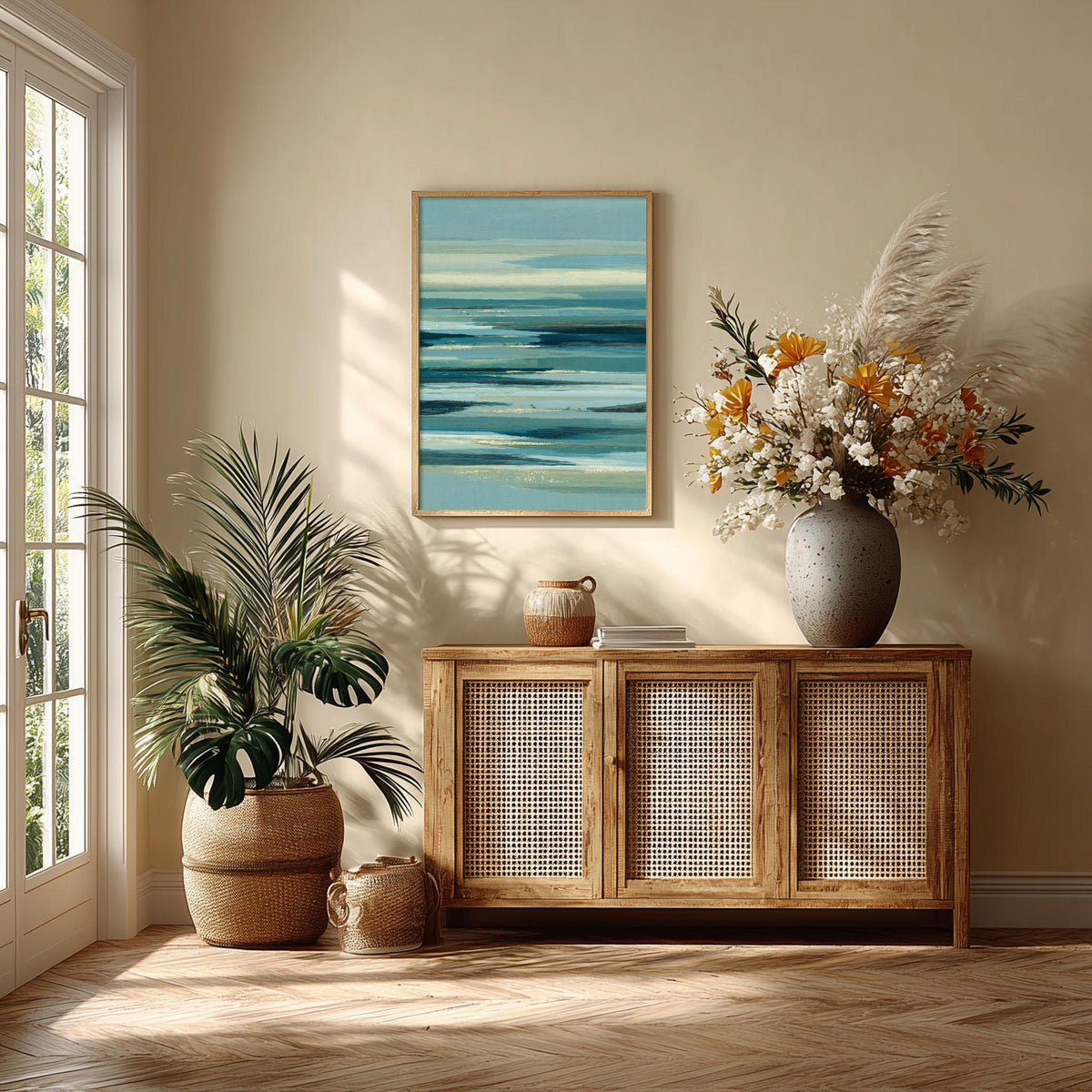 Sea Horizon Poster Print, Blue Coastal Wall Art, Abstract Ocean Picture, Teal Living Room Decor
