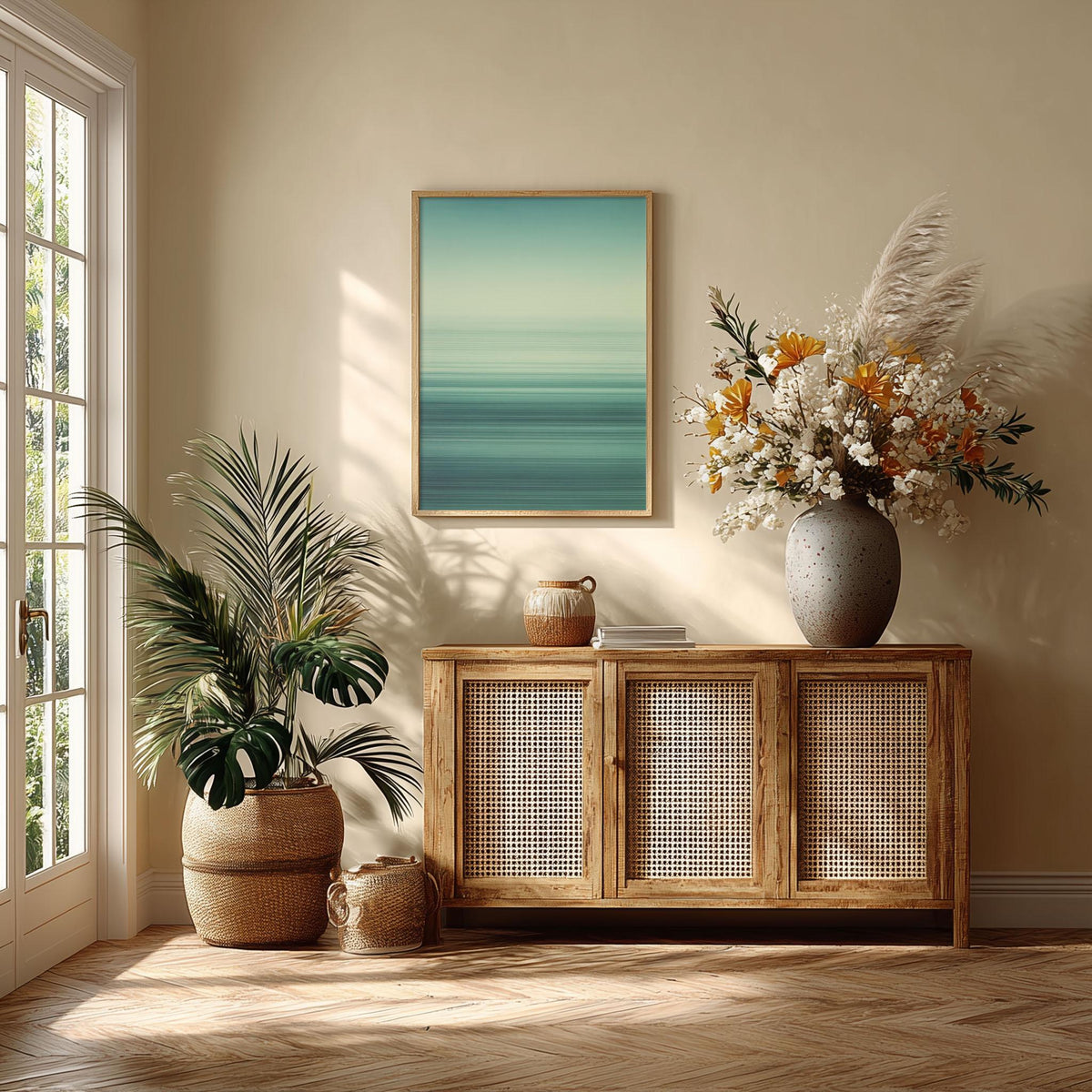Abstract Sea Horizon Print, Teal Ocean Wall Art, Coastal Bedroom Decor
