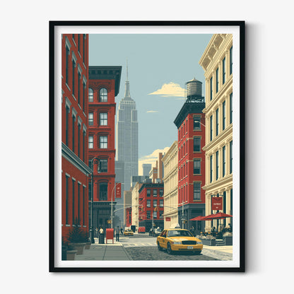 New York Street Poster Print, NYC Wall Art, Yellow Taxi Picture, Empire State Building Decor