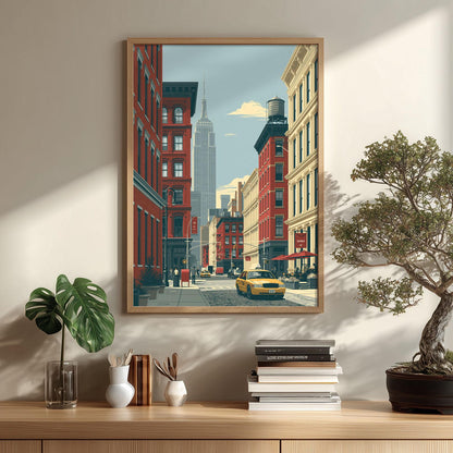 New York Street Poster Print, NYC Wall Art, Yellow Taxi Picture, Empire State Building Decor