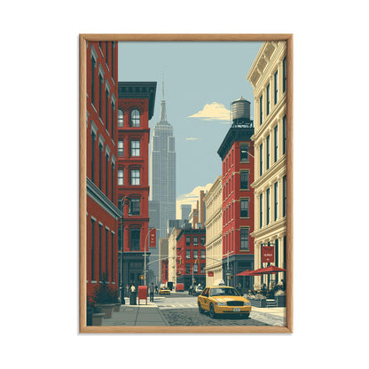 New York Street Poster Print, NYC Wall Art, Yellow Taxi Picture, Empire State Building Decor