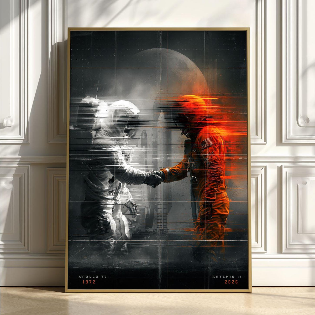 Apollo 17 Artemis II Astronaut Handshake Poster, Space Exploration Art Print