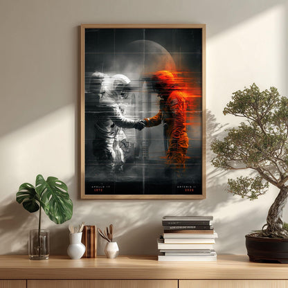 Apollo 17 Artemis II Astronaut Handshake Poster, Space Exploration Art Print