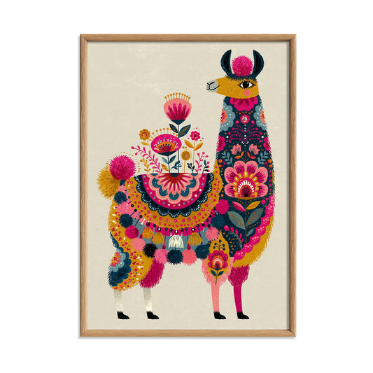 Boho Llama Nursery Art, Colorful Floral Alpaca Print, Kids Room Decor