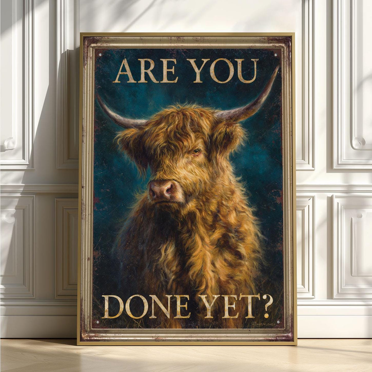 Funny Highland Cow Poster Print, Are You Done Yet Quote, Scottish Cow Wall Art, Farmhouse Kitchen Decor